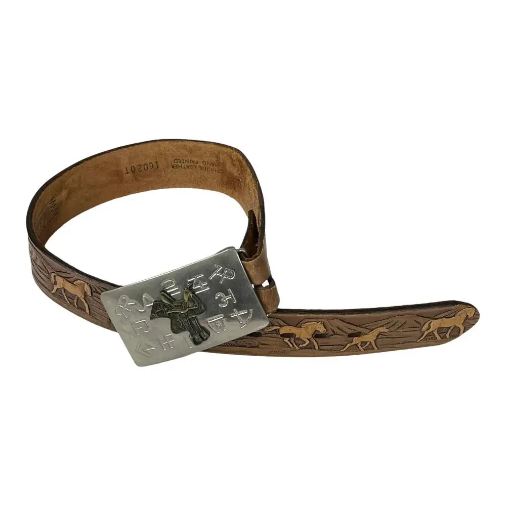 Chamber Leather Belt Silver Buckle Kids Horse Saddle Western Cowboy 18